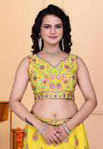 Load image into Gallery viewer, Yellow Faux Georgette Circular Lehenga Choli
