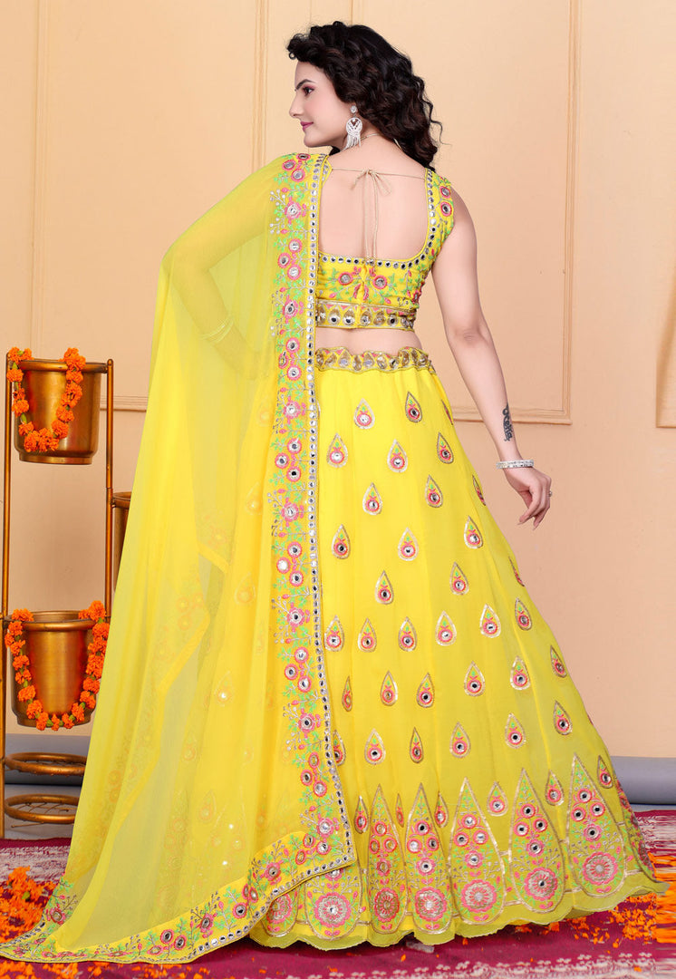 Yellow Faux Georgette Circular Lehenga Choli