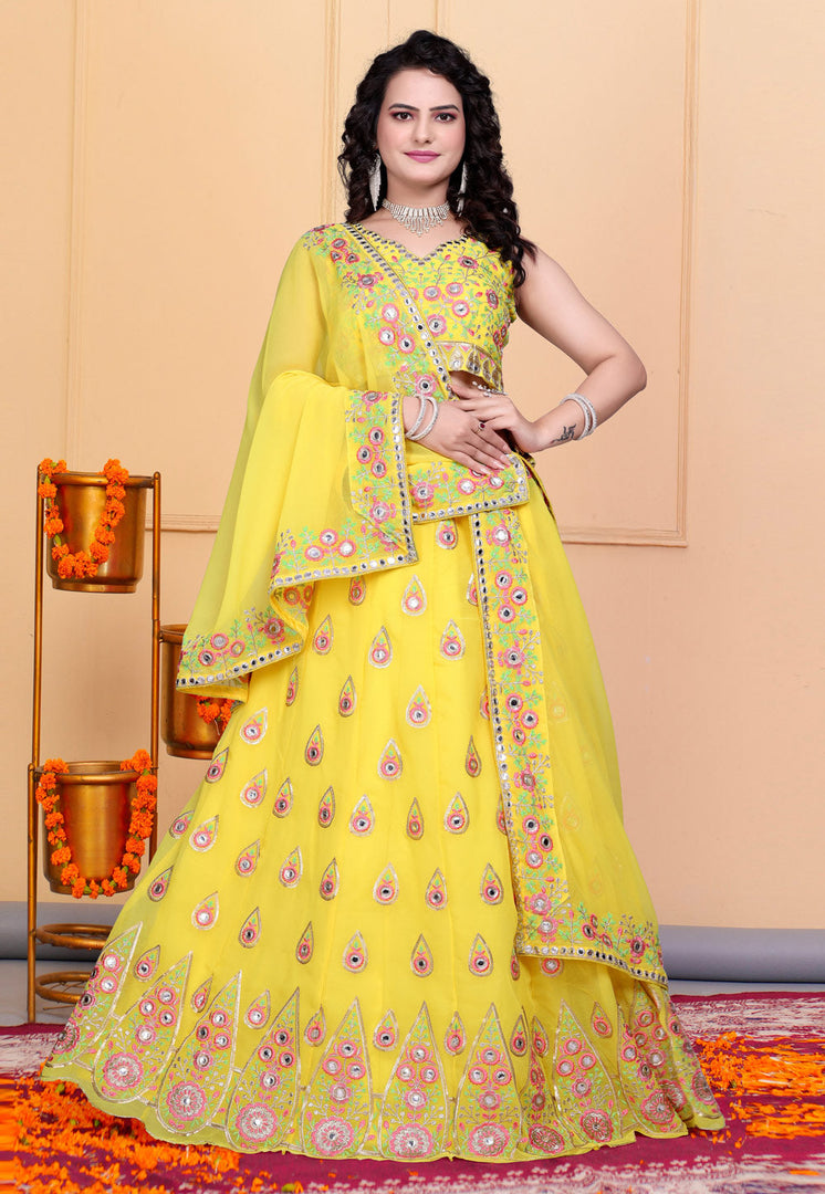Yellow Faux Georgette Circular Lehenga Choli