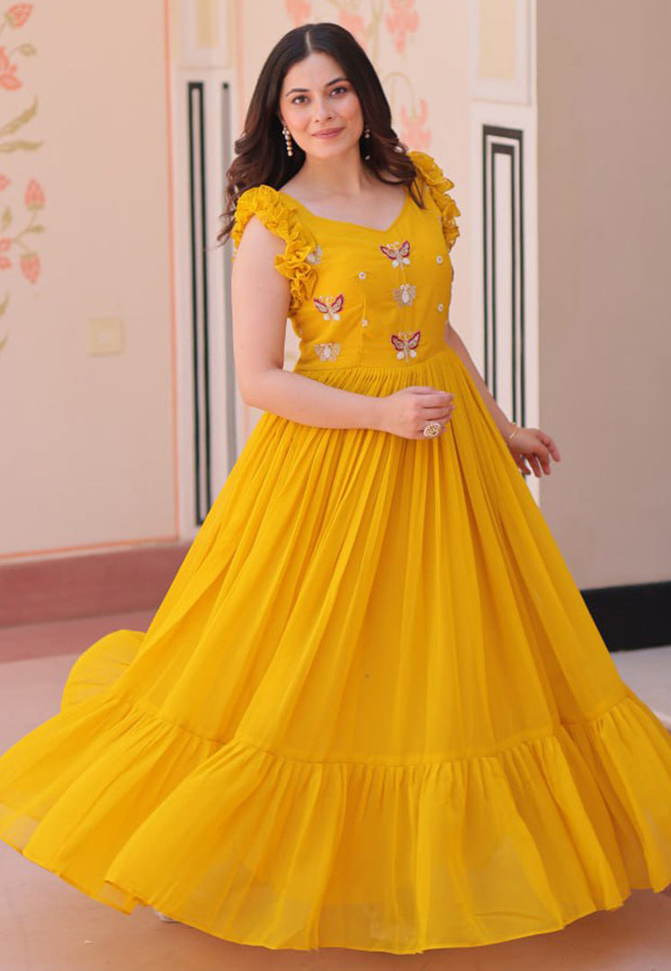 Yellow Faux Georgette Gown