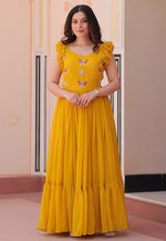 Load image into Gallery viewer, Yellow Faux Georgette Gown

