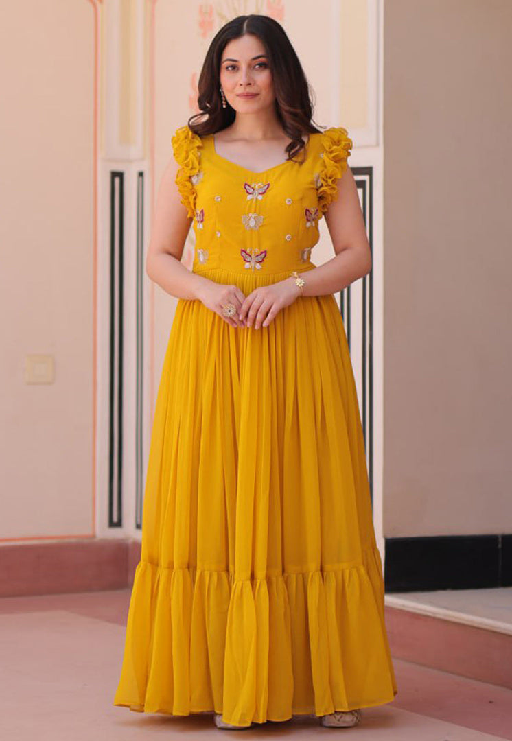 Yellow Faux Georgette Gown