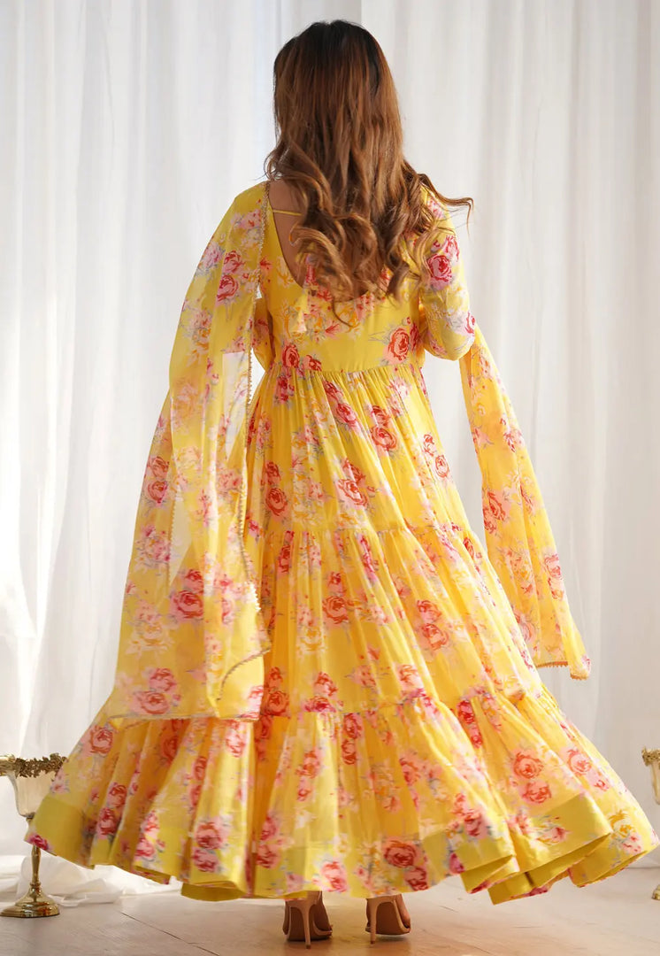 Yellow Faux Georgette Readymade Anarkali Suit