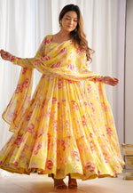 Load image into Gallery viewer, Yellow Faux Georgette Readymade Anarkali Suit
