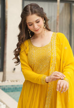 Load image into Gallery viewer, Yellow Faux Georgette Readymade Anarkali Suit
