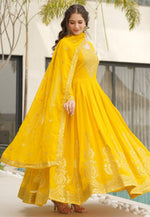 Load image into Gallery viewer, Yellow Faux Georgette Readymade Anarkali Suit
