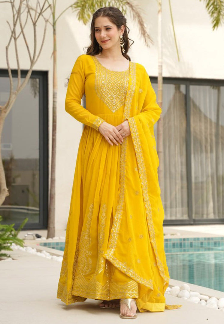 Yellow Faux Georgette Readymade Anarkali Suit
