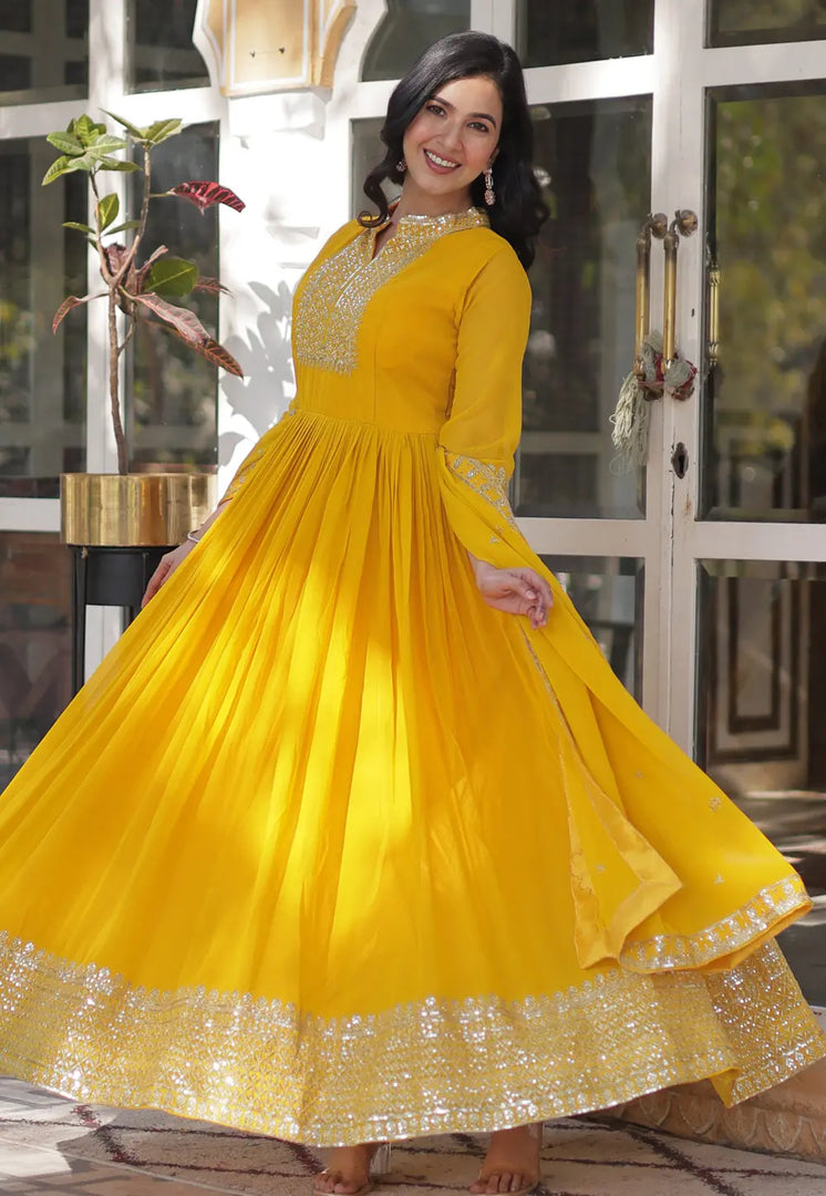 Yellow Faux Georgette Readymade Anarkali Suit