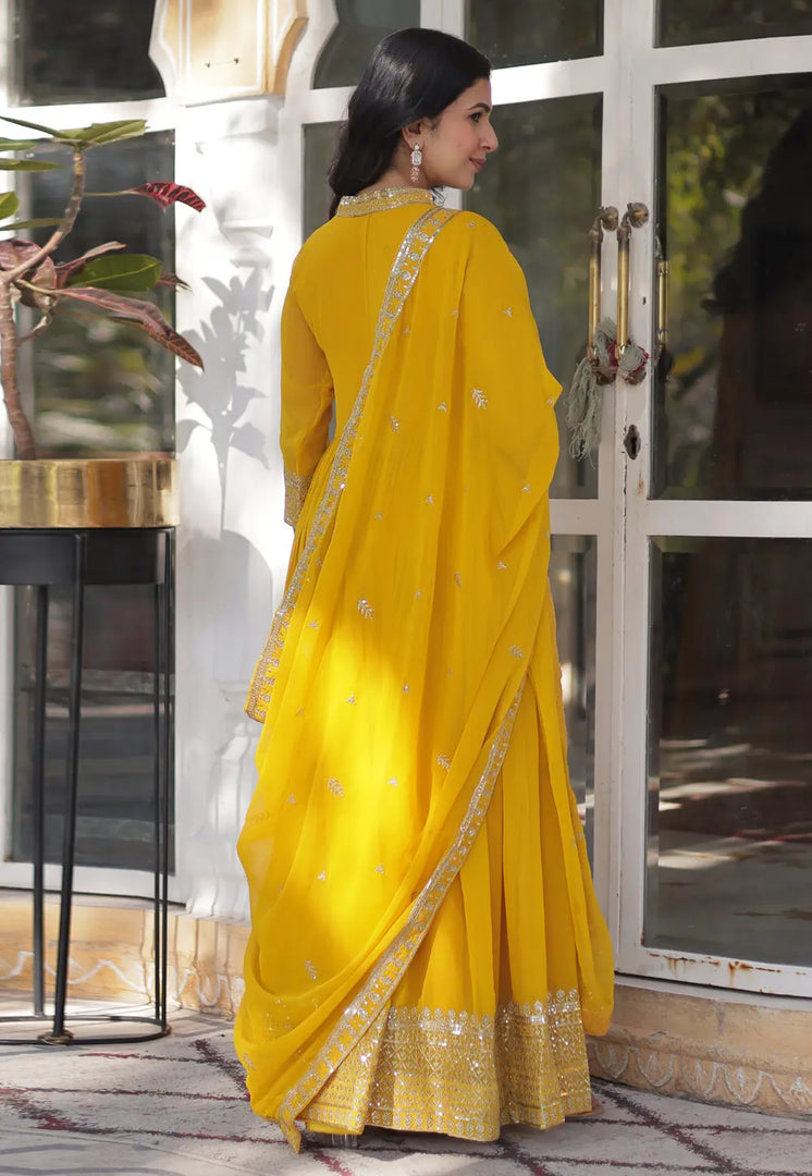 Yellow Faux Georgette Readymade Anarkali Suit