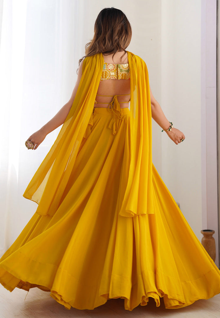 Yellow Faux Georgette Readymade Lehenga Choli