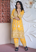Load image into Gallery viewer, Yellow Faux Georgette Readymade Pant Style Suit
