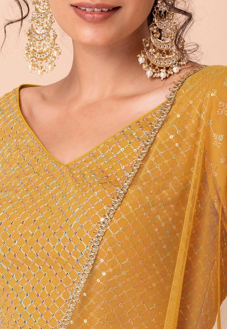 Yellow Georgette A Line Lehenga Choli