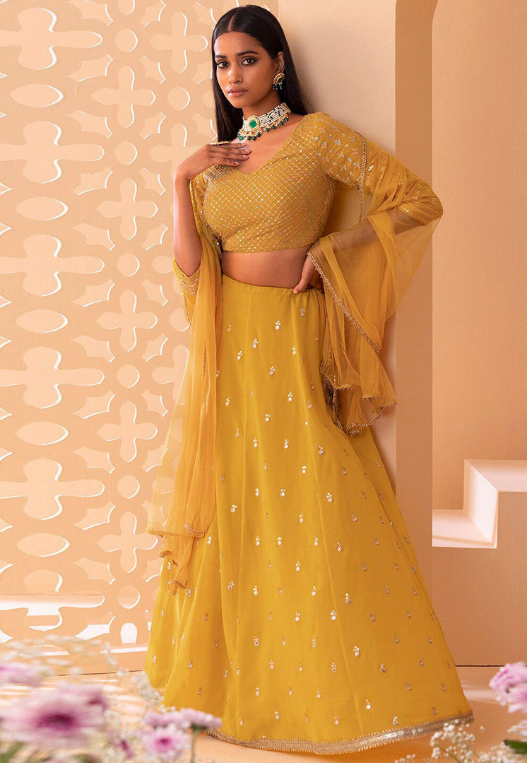 Yellow Georgette A Line Lehenga Choli