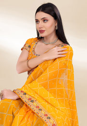 Yellow Georgette Bandhani Print Saree