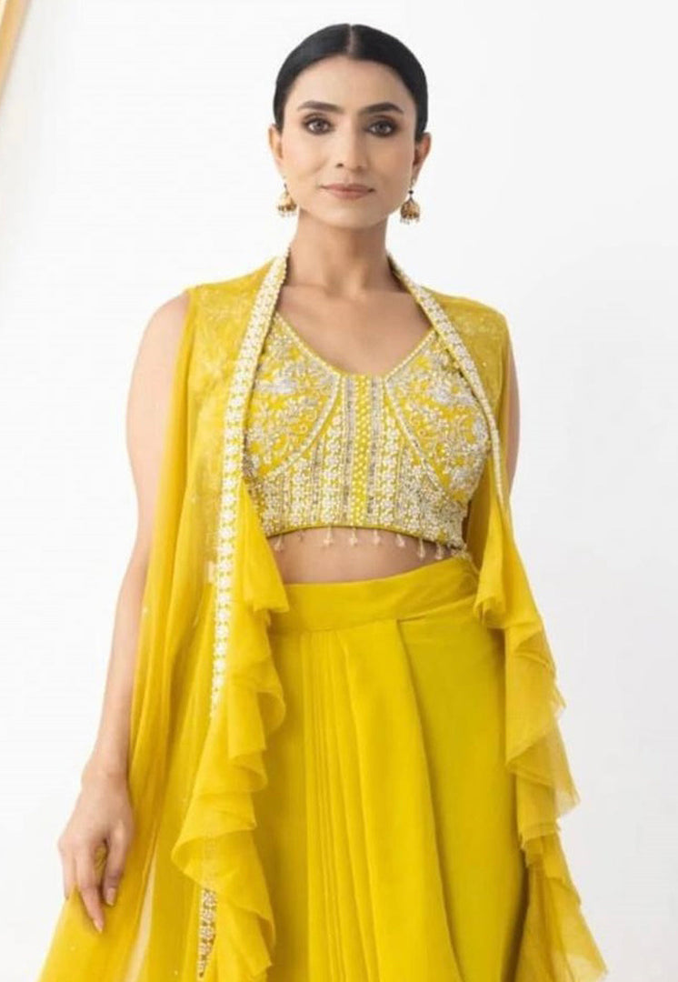Yellow Georgette Jacket Style Suit