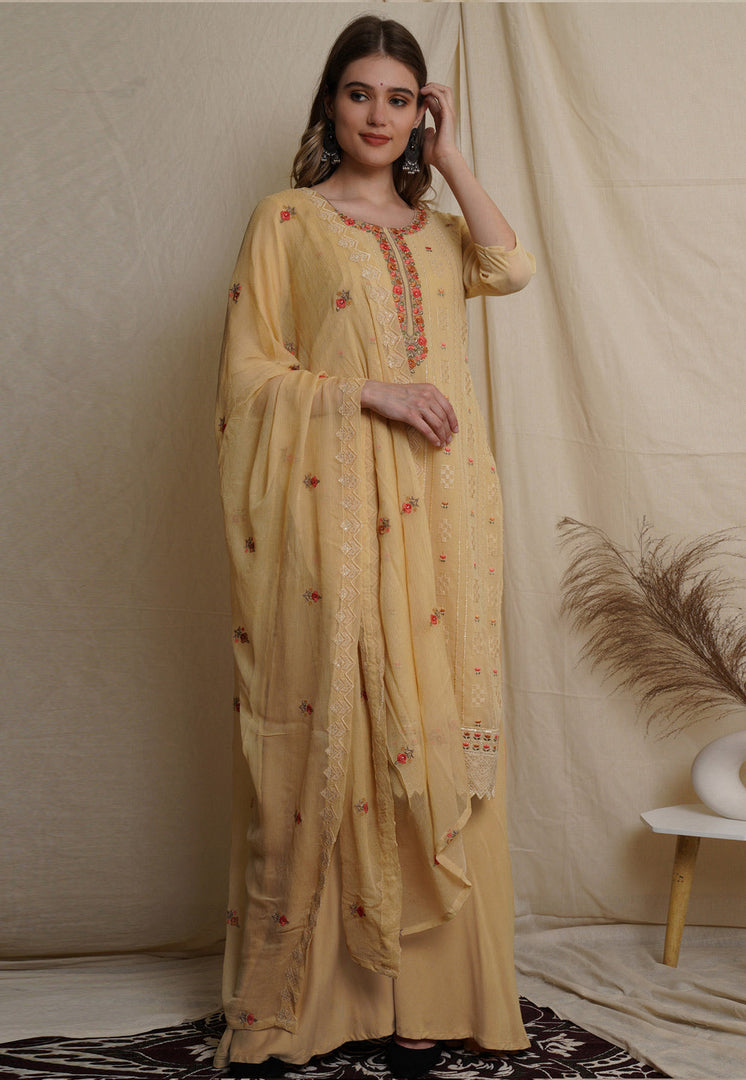 Yellow Georgette Palazzo Suit