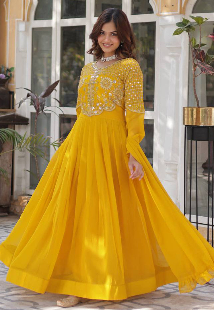 Yellow Georgette Readymade Long Anarkali Suit