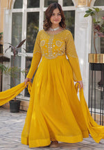 Load image into Gallery viewer, Yellow Georgette Readymade Long Anarkali Suit

