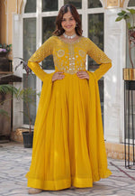 Load image into Gallery viewer, Yellow Georgette Readymade Long Anarkali Suit
