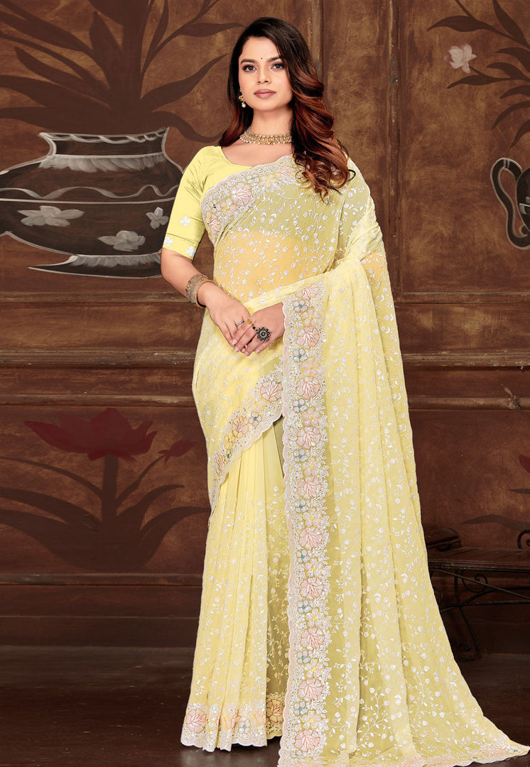 Yellow Georgette Saree With Blouse