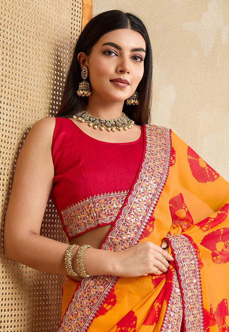 Yellow Georgette Saree With Blouse