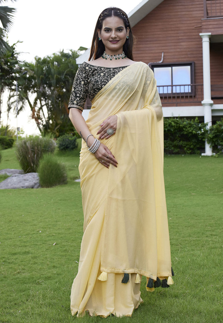Yellow Georgette Saree With Blouse