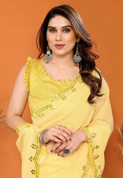 Yellow Georgette Saree With Blouse