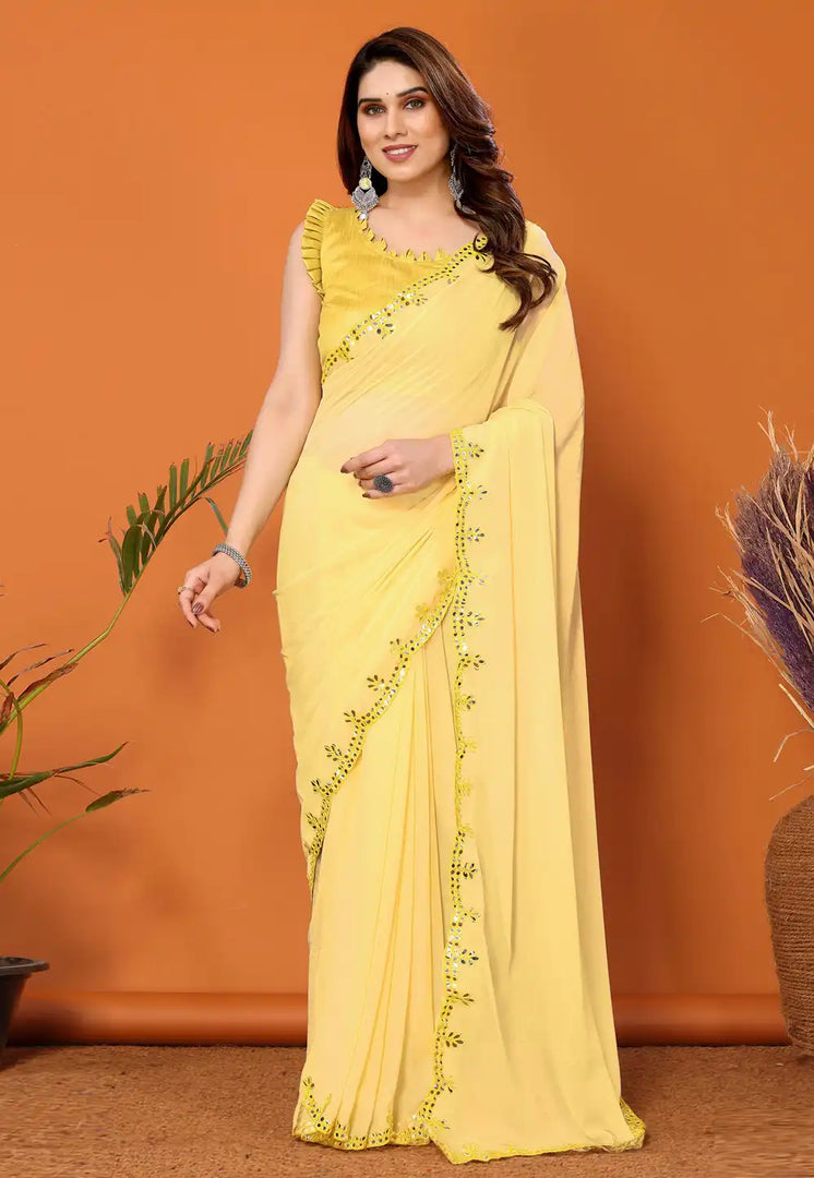 Yellow Georgette Saree With Blouse