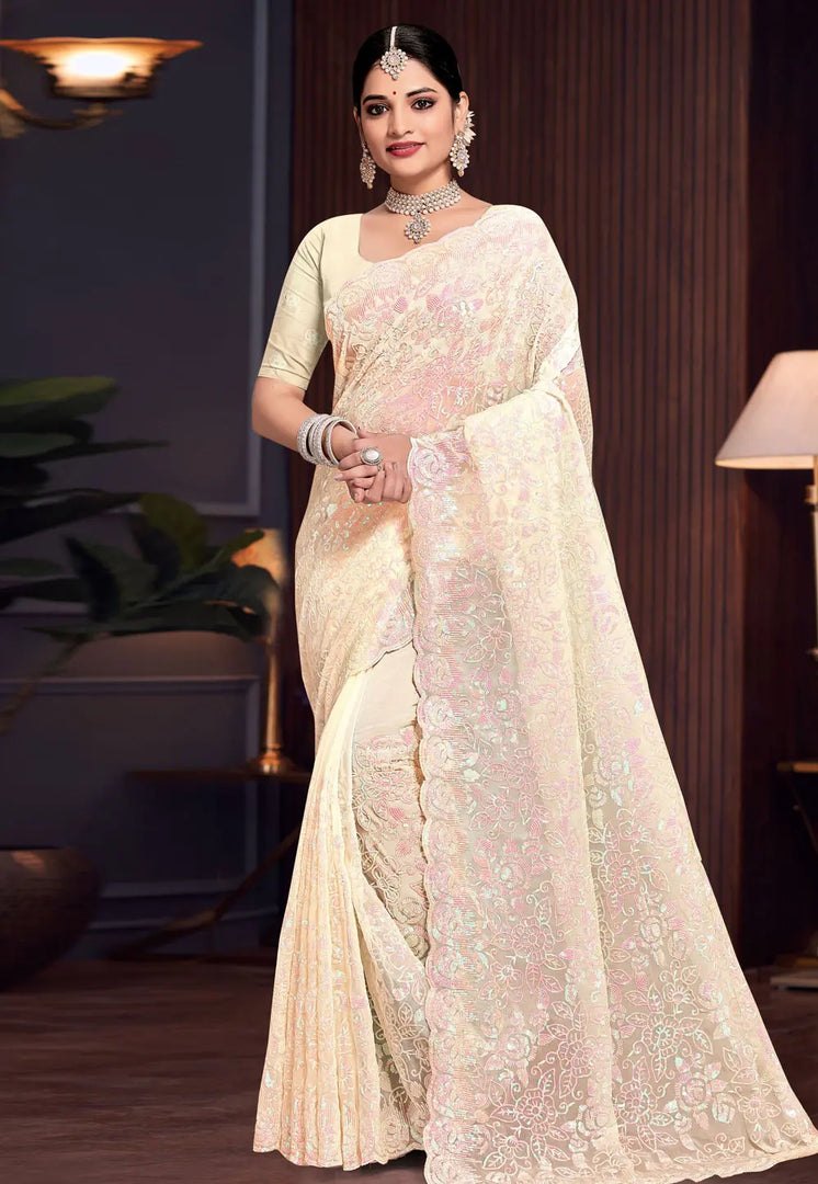 Yellow Georgette Sequence Saree