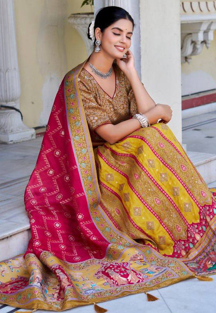 Yellow Jacquard Circular Lehenga Choli