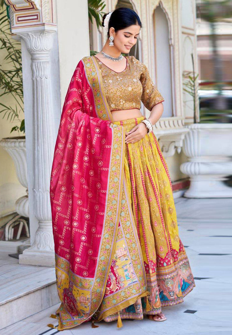 Yellow Jacquard Circular Lehenga Choli