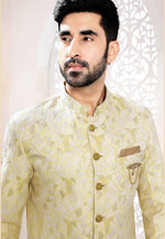 Load image into Gallery viewer, Yellow Jacquard Indo Western Suit
