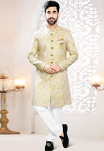 Load image into Gallery viewer, Yellow Jacquard Indo Western Suit
