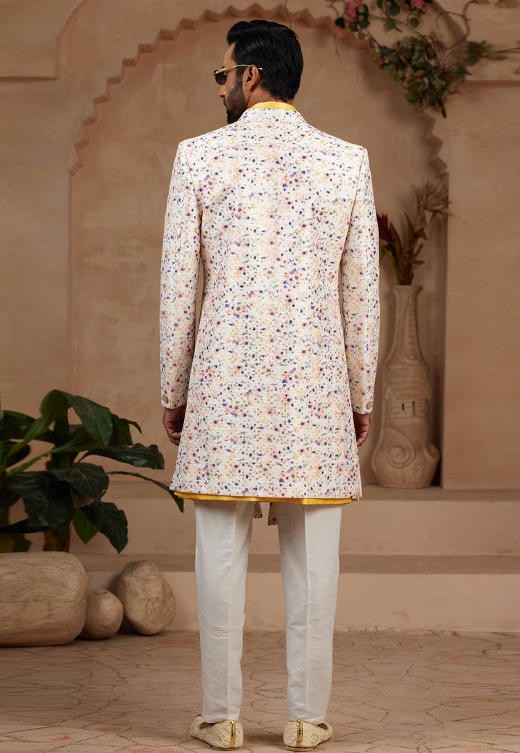 Yellow Jacquard Jacket Style Sherwani