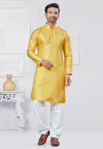 Load image into Gallery viewer, Yellow Jacquard Silk Pathani Suit
