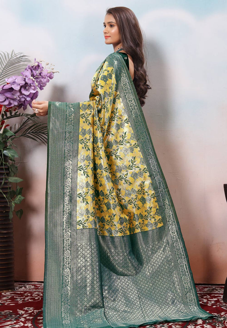 Yellow Kanjivaram Silk Saree With Blouse