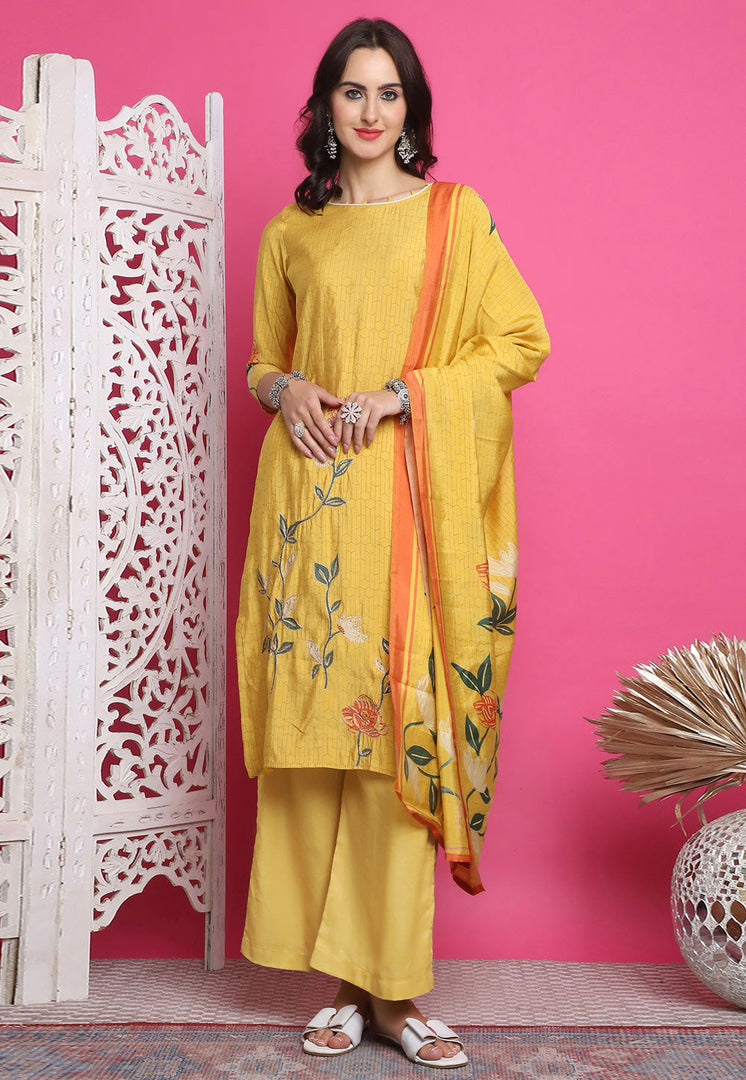 Yellow Muslin Palazzo Suit