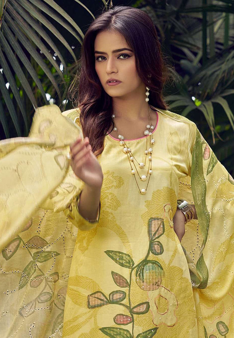 Yellow Muslin Pant Style Suit