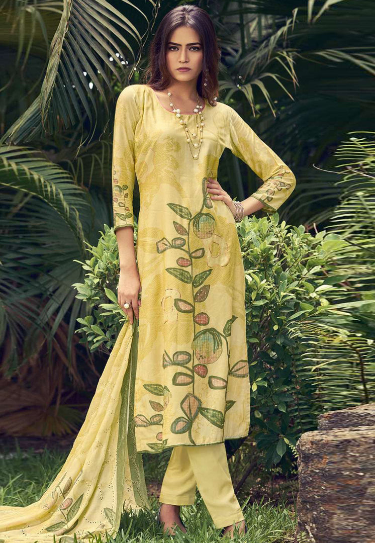 Yellow Muslin Pant Style Suit
