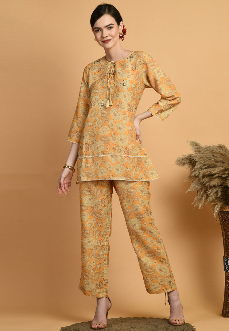 Yellow Muslin Printed Co-Ords Set