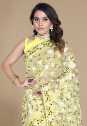 Yellow Net Saree With Blouse