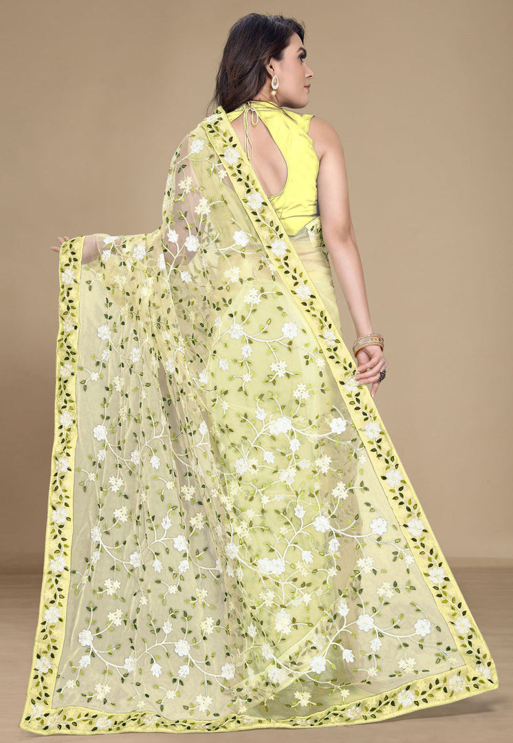 Yellow Net Saree With Blouse