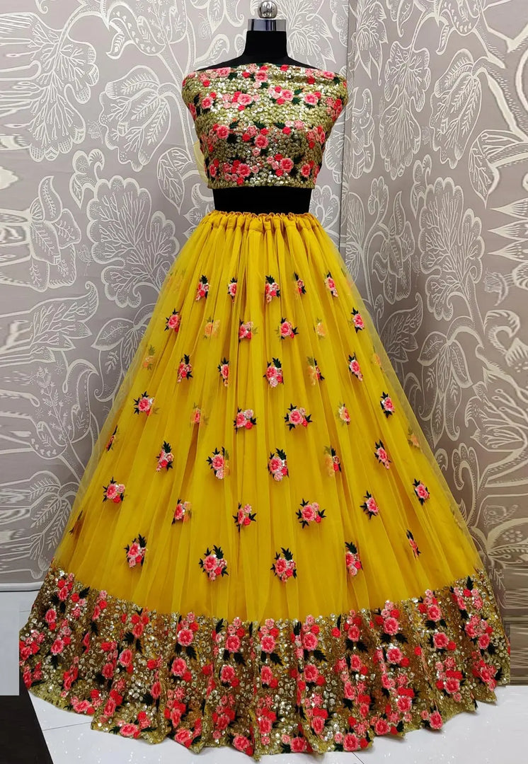 Yellow Net Wedding Lehenga Choli