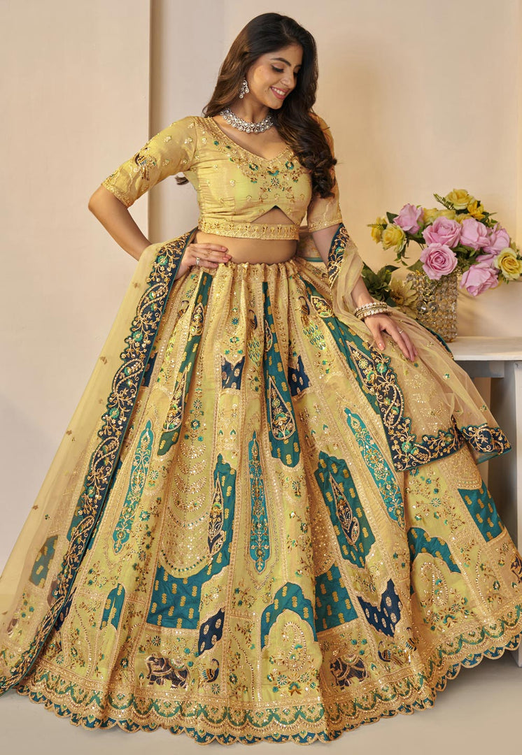 Yellow Net Wedding Lehenga Choli