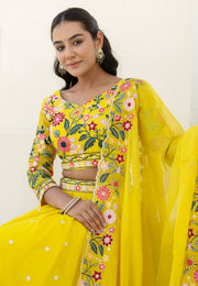 Yellow Organza Circular Lehenga Choli