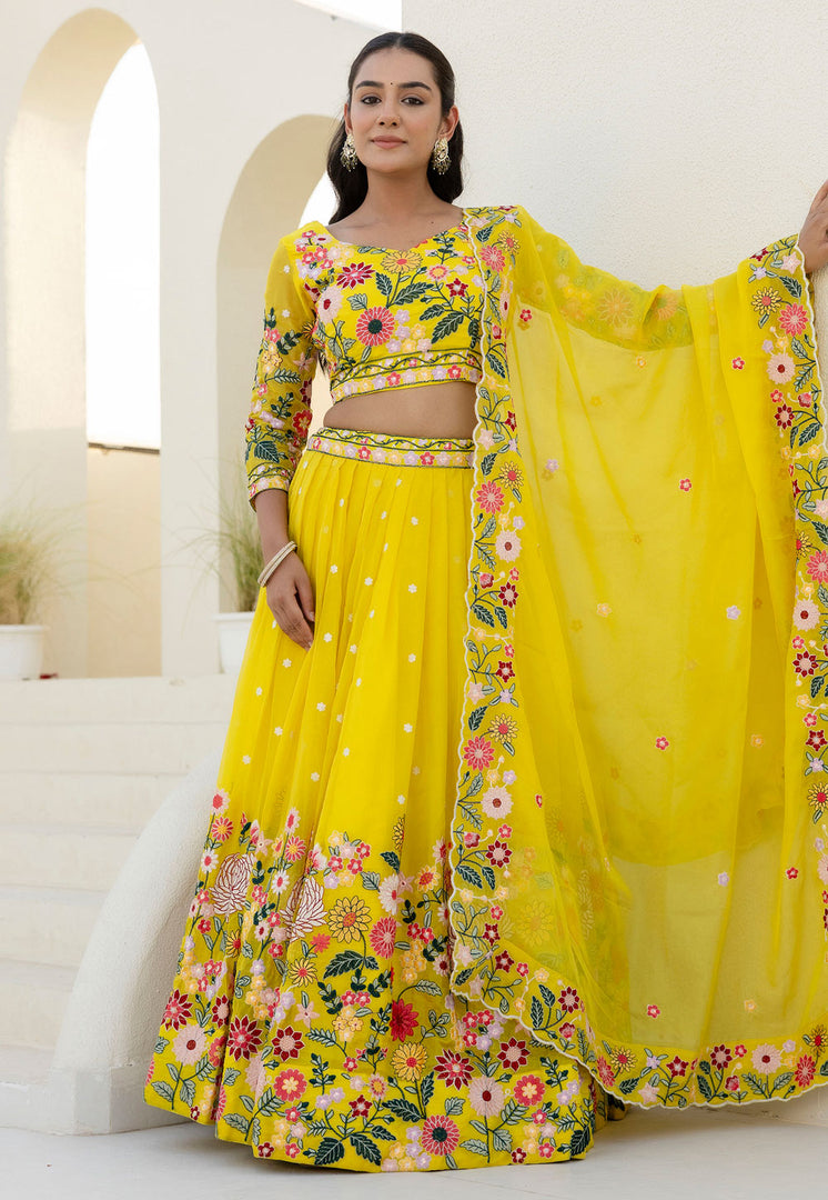 Yellow Organza Circular Lehenga Choli