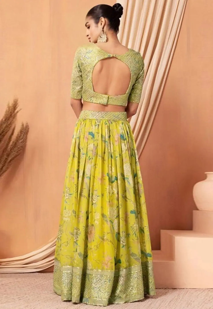 Yellow Organza Floral Lehenga choli