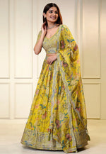 Load image into Gallery viewer, Yellow Organza Floral Lehenga choli
