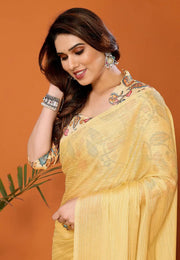 Yellow Polyester Saree With Blouse
