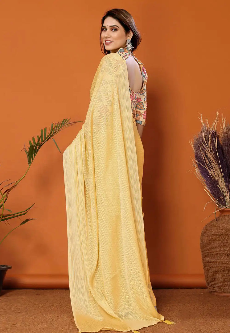 Yellow Polyester Saree With Blouse
